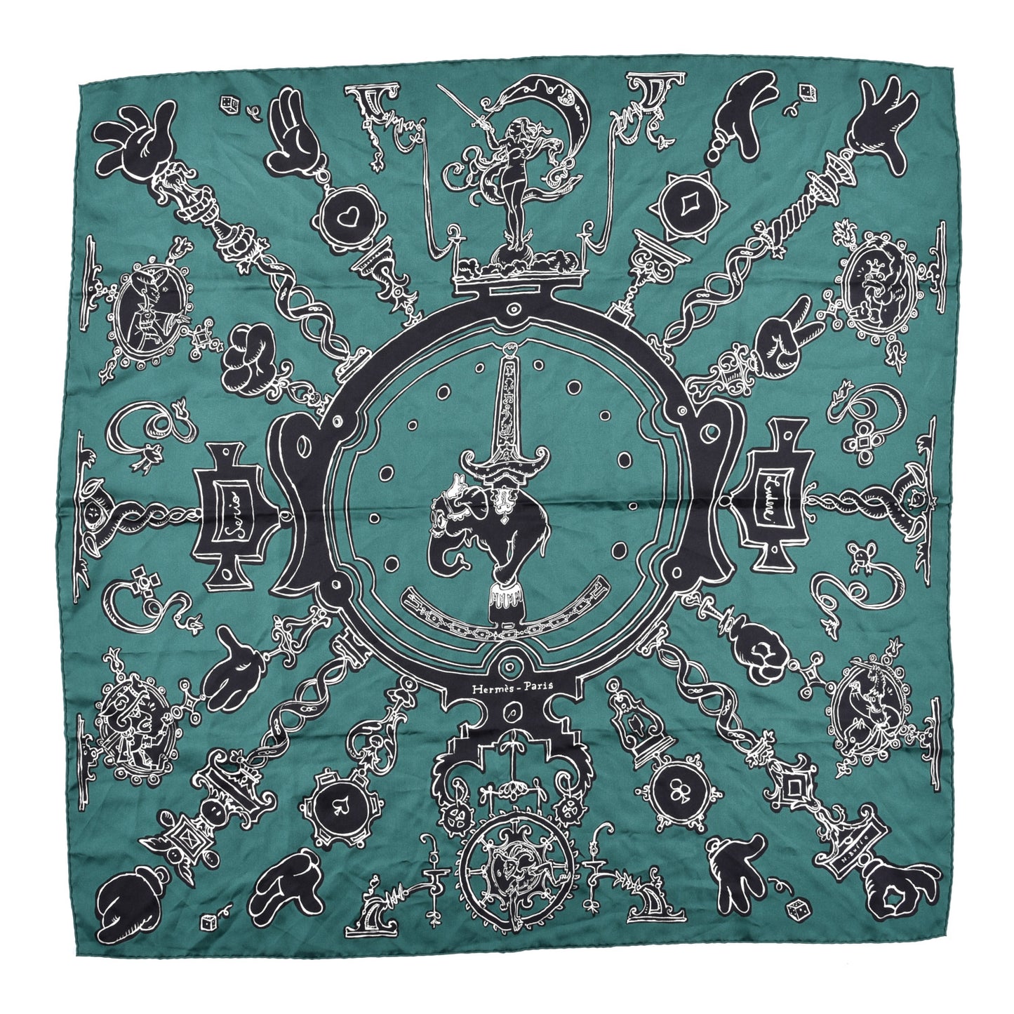 Silk Serio Ludere Scarf 90 Vert Black White