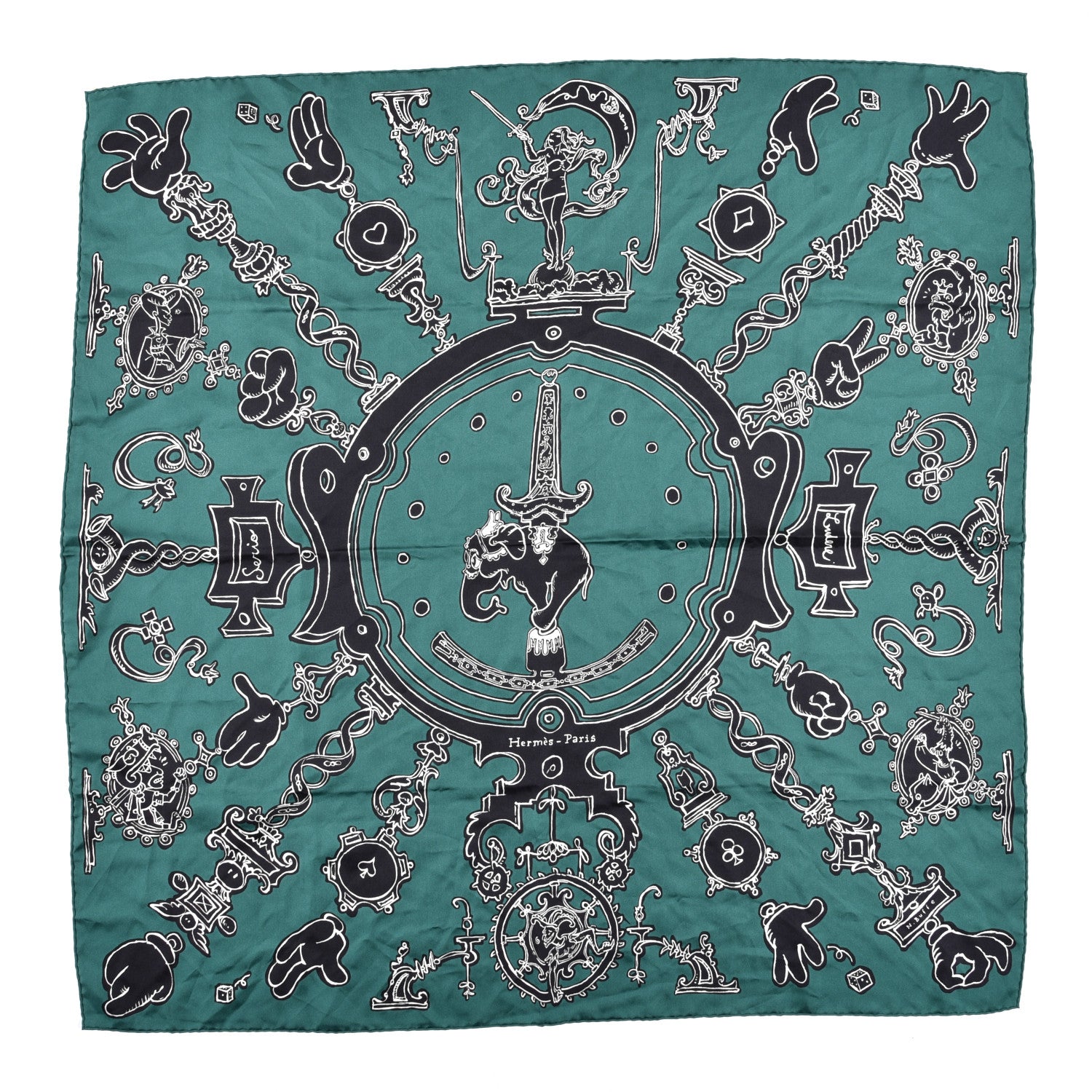 Hermes Silk Serio Ludere Scarf 90 Vert Black White 1 of 4
