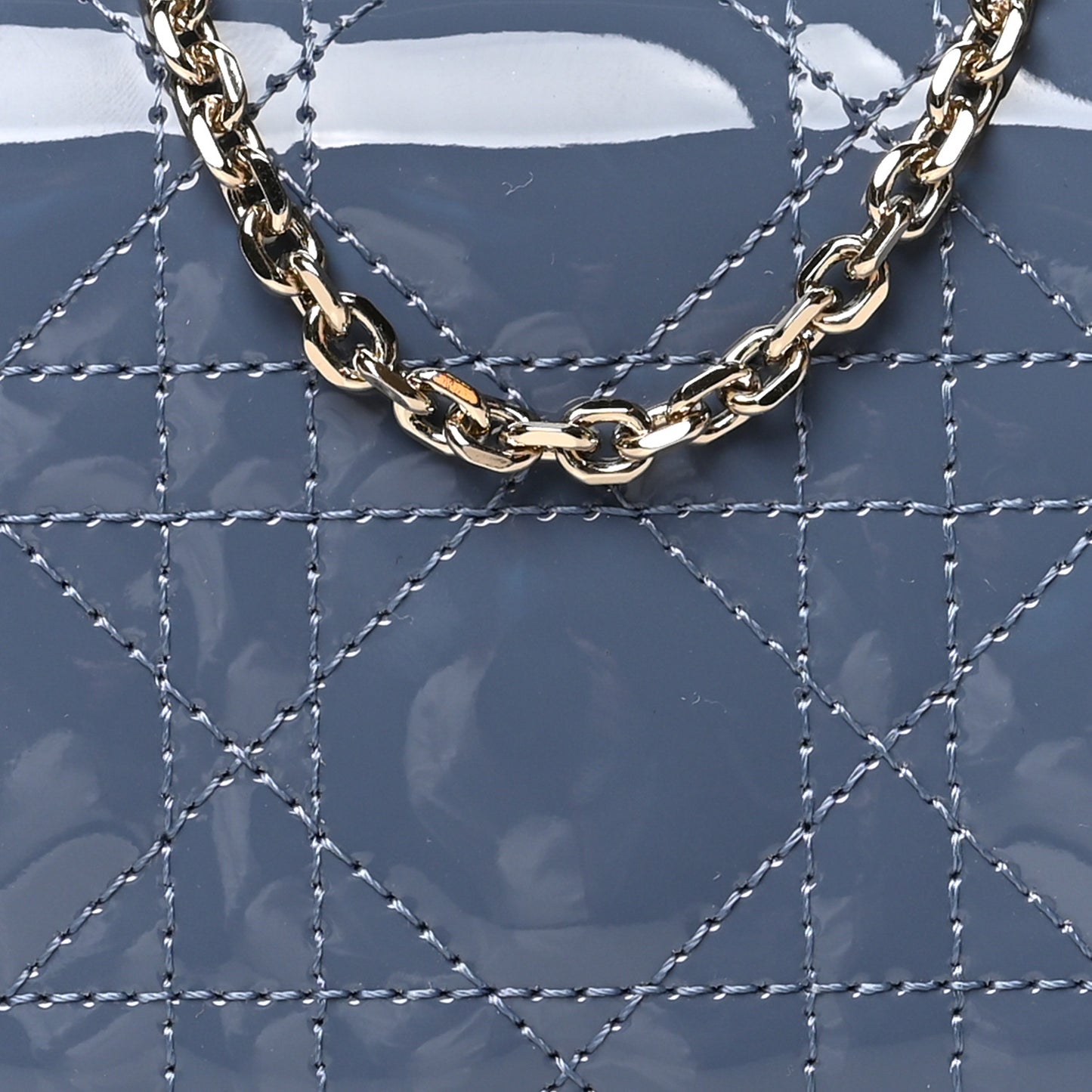 Patent Cannage Mini Pouch on Chain Navy Blue