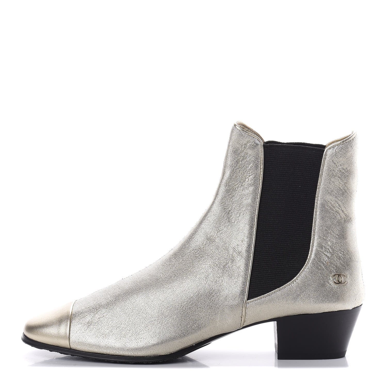 Chanel Fantasy Laminated Lambskin Cap Toe Ankle Boots 38 Gold 1 of 10