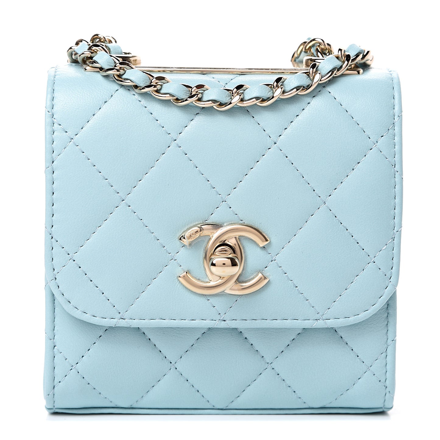 Lambskin Quilted Mini Trendy CC Chain Wallet Light Blue