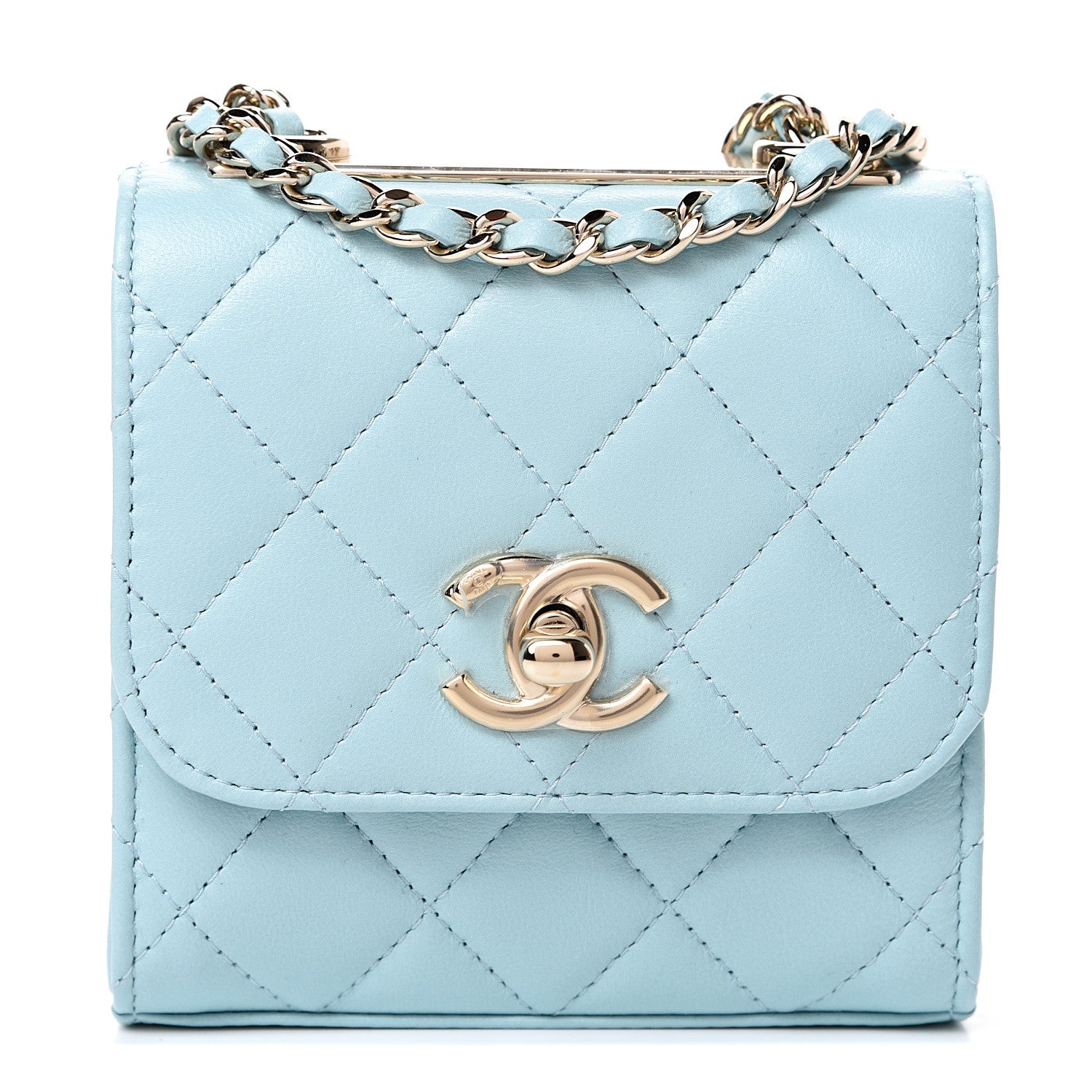 Chanel Lambskin Quilted Mini Trendy CC Chain Wallet Light Blue 1 of 11