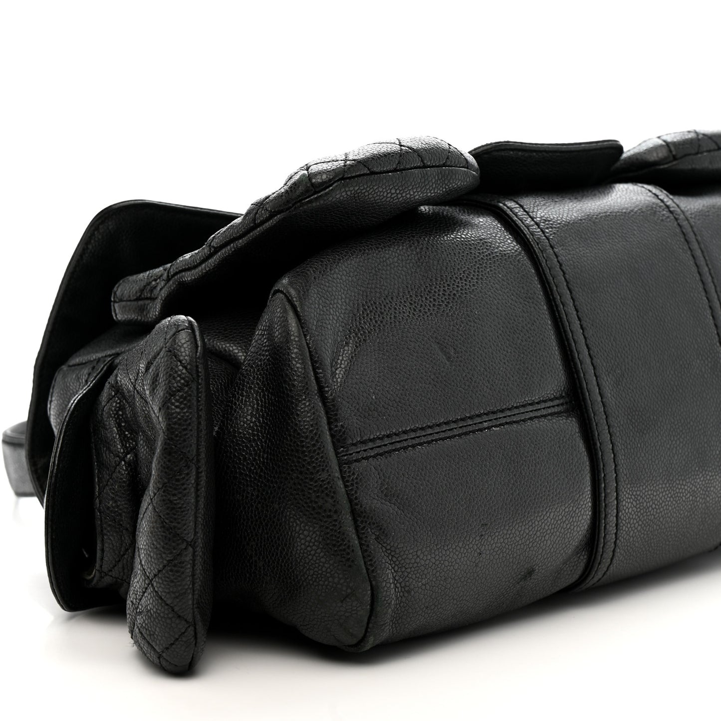 Glazed Caviar Large Coco Rider Flap Hobo Black