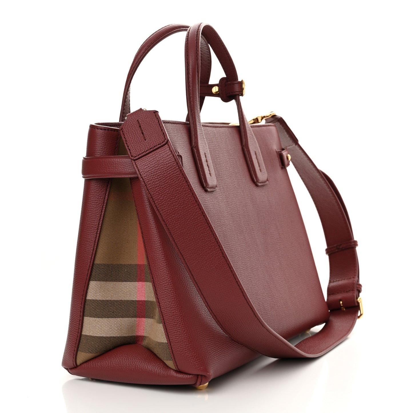 Grainy Calfskin House Check Medium Banner Tote Crimson