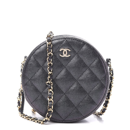 Chanel Iridescent Caviar Quilted Round Clutch With Chain Black 1 of 9
