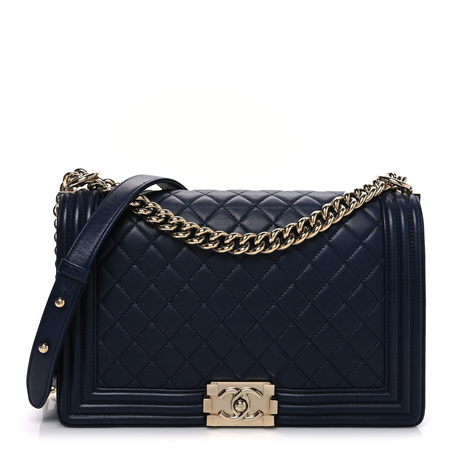 Chanel Lambskin Quilted New Medium Boy Flap Dark Navy Blue 1 of 11