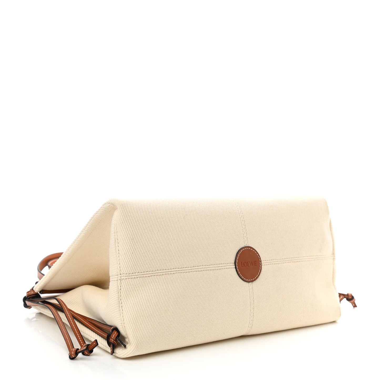 Canvas Calfskin Cushion Tote Beige