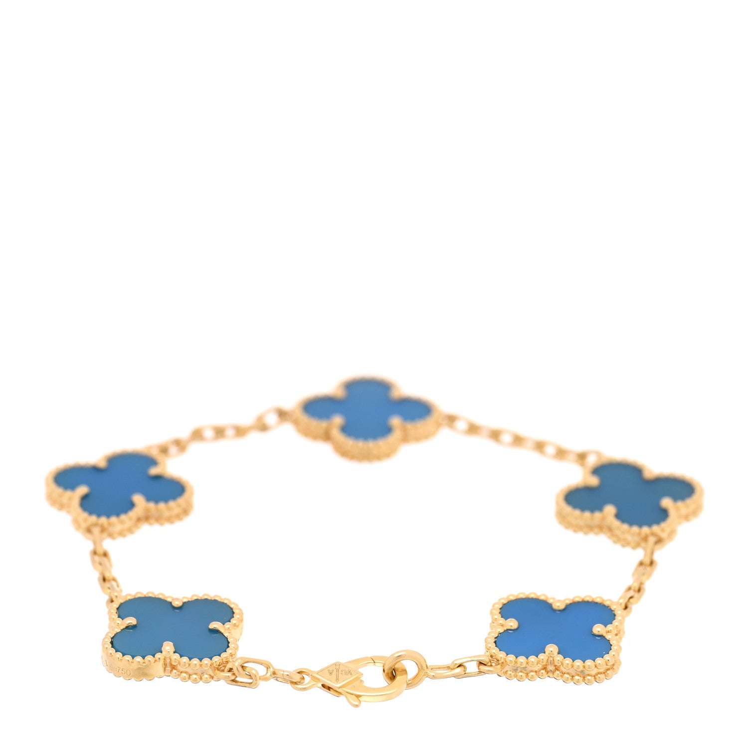 Van Cleef & Arpels 18K Yellow Gold Blue Agate 5 Motifs Vintage Alhambra Bracelet 2 of 3