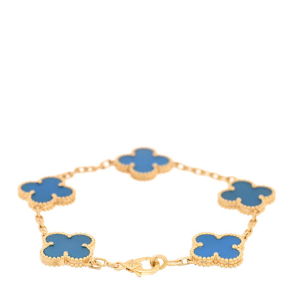 Van Cleef & Arpels 18K Yellow Gold Blue Agate 5 Motifs Vintage Alhambra Bracelet 2 of 3