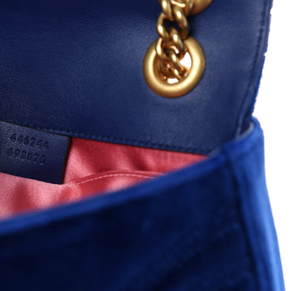 Gucci Velvet Matelasse Mini GG Marmont Shoulder Bag Cobalt Blue 9 of 10