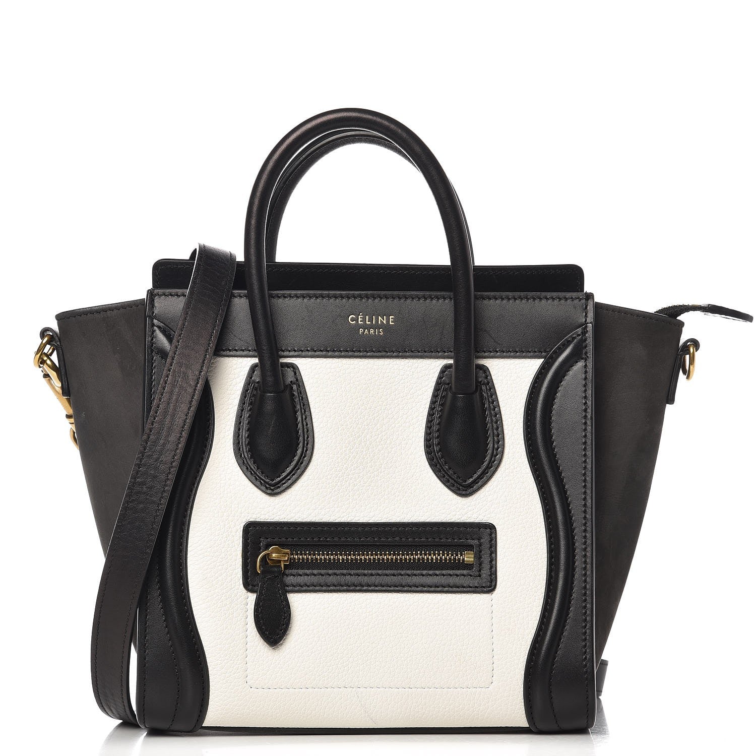 Celine Bullhide Calfskin Nubuck Bi-Color Nano Luggage Black White 1 of 9