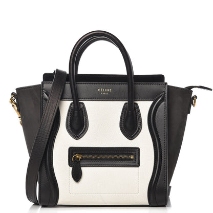 Celine Bullhide Calfskin Nubuck Bi-Color Nano Luggage Black White 1 of 9