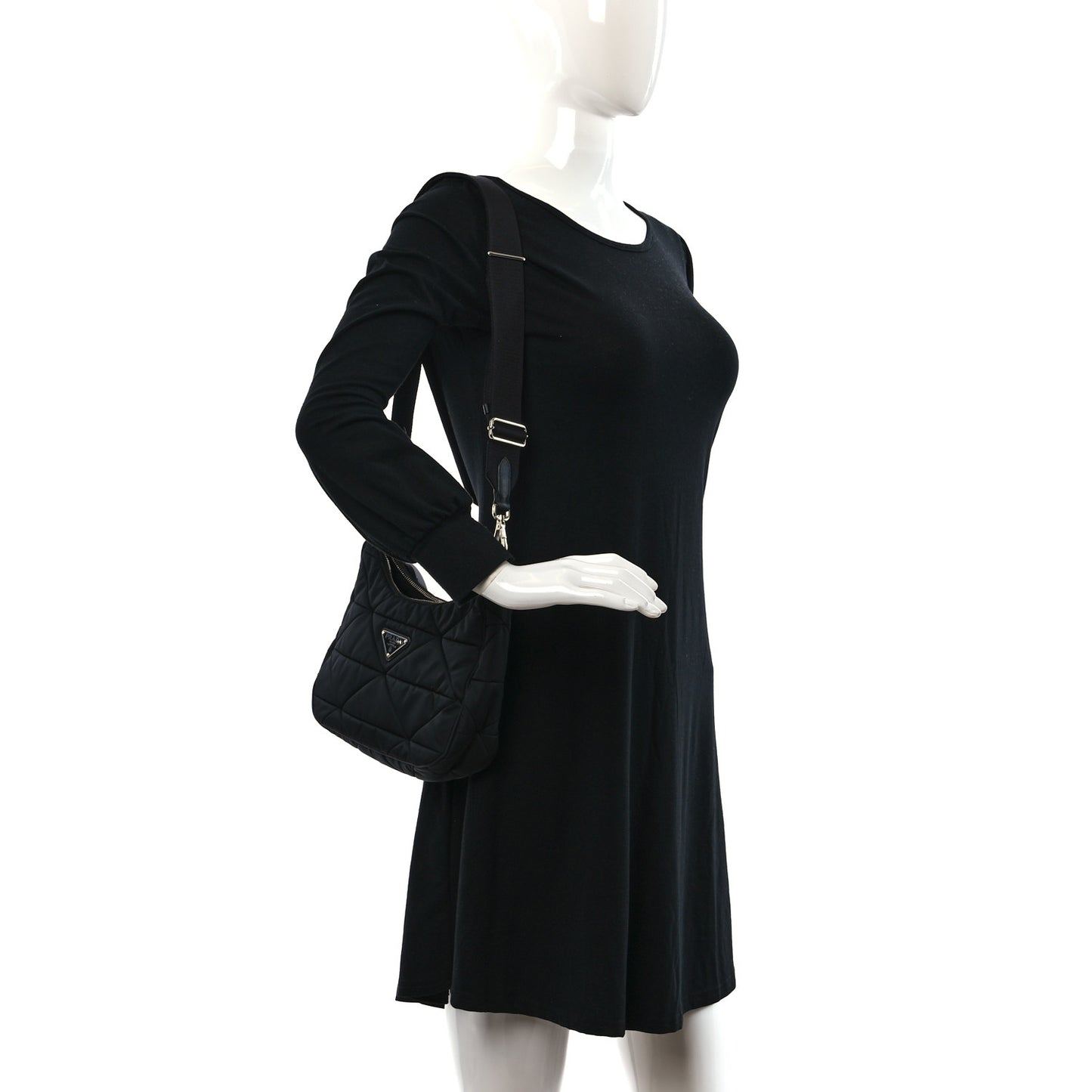 Re-Nylon Triangle Padded Patchwork Shoulder Bag Black