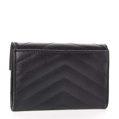 Saint Laurent Grain De Poudre Matelasse Chevron Small Monogram Envelope Wallet Black 3 of 8