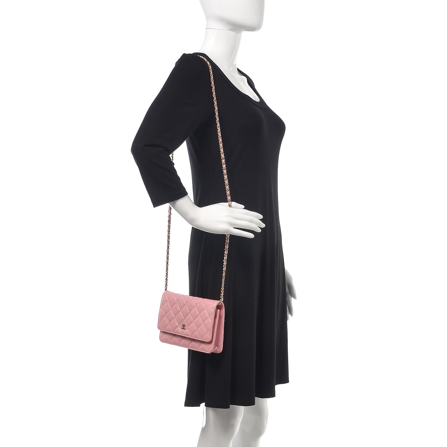 Chanel Iridescent Caviar Quilted Wallet on Chain WOC Rose Pink 3 of 10