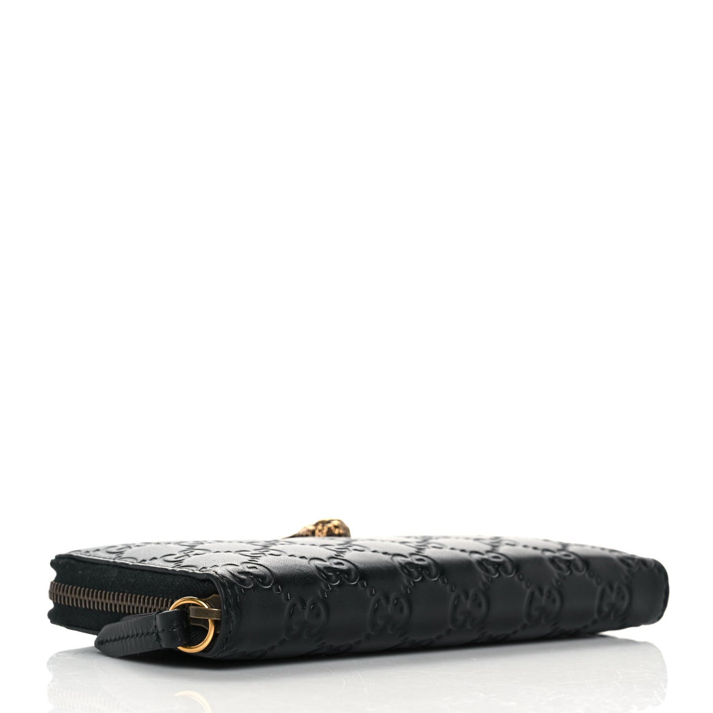 Guccissima Signature Crystal Cat Zip Around Wallet Black
