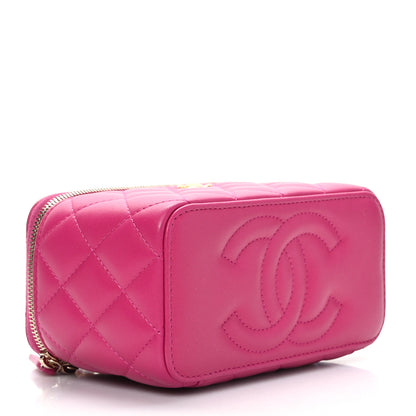 Chanel Lambskin Quilted Small Pearl Crush Vanity Case With Chain Fuchsia 3 of 9