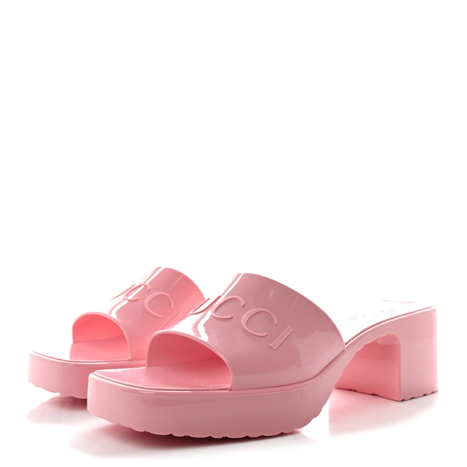 Gucci Rubber Gucci Logo Womens Platform 20/60mm Slide Sandals 37 Wild Rose 3 of 11