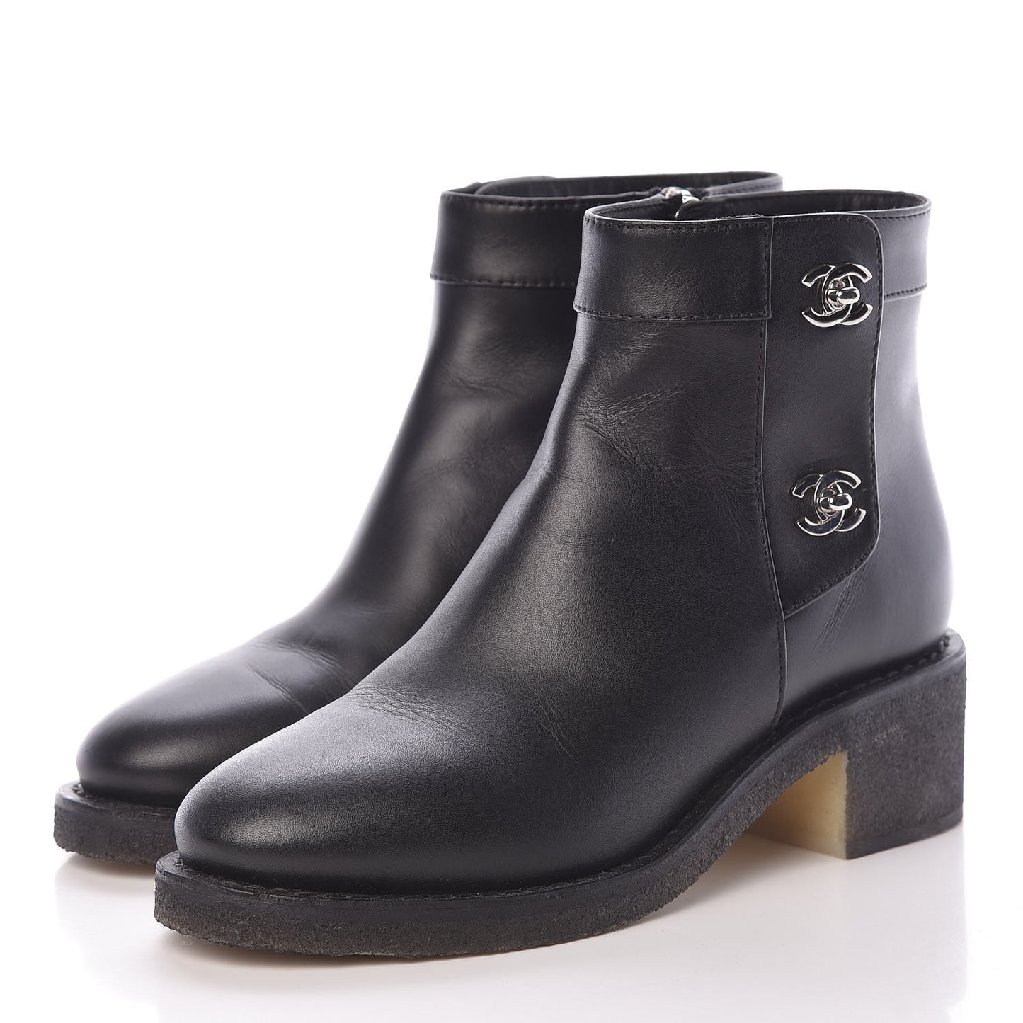 Calfskin CC Turnlock Ankle Boots 36.5 Black