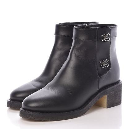 Chanel Calfskin CC Turnlock Ankle Boots 36.5 Black 3 of 10
