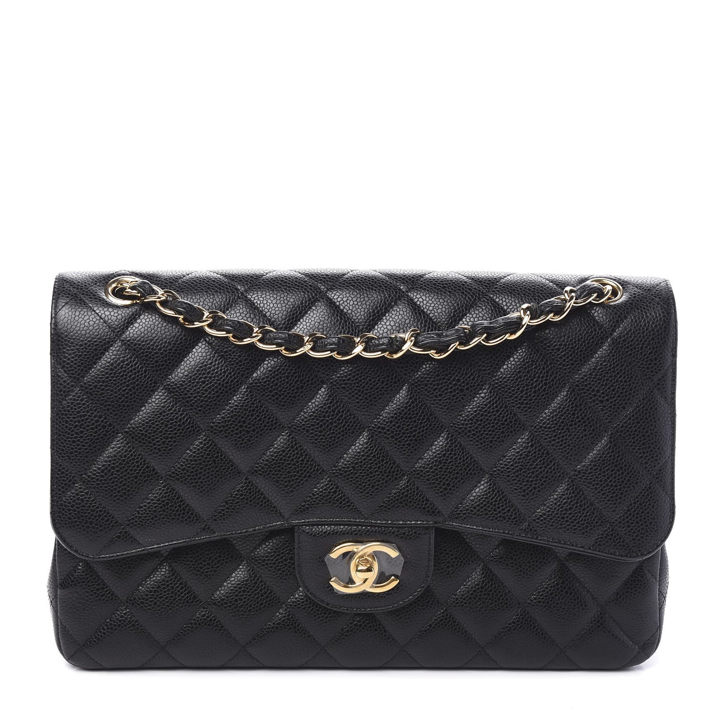 Caviar Quilted Jumbo Double Flap Black