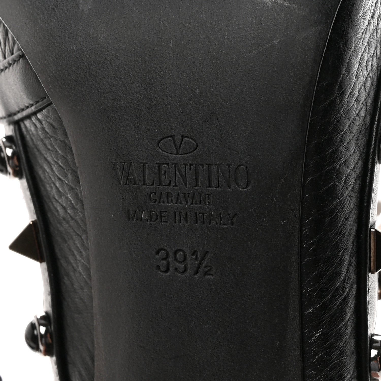 Valentino Garavani Pebbled Calfskin Onyx Rockstud Rolling Ankle Strap 100mm Pumps 39.5 Black 7 of 10