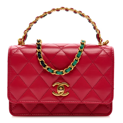 Chanel Shiny Calfskin Quilted Mini Multicolor Top Handle Wallet On Chain WOC Dark Pink 1 of 9