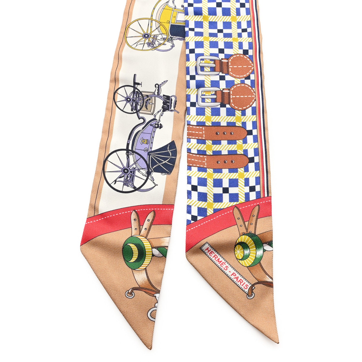 Hermes Silk Les Voitures Nouvelle Twilly Bleu Beige Rouge 2 of 3