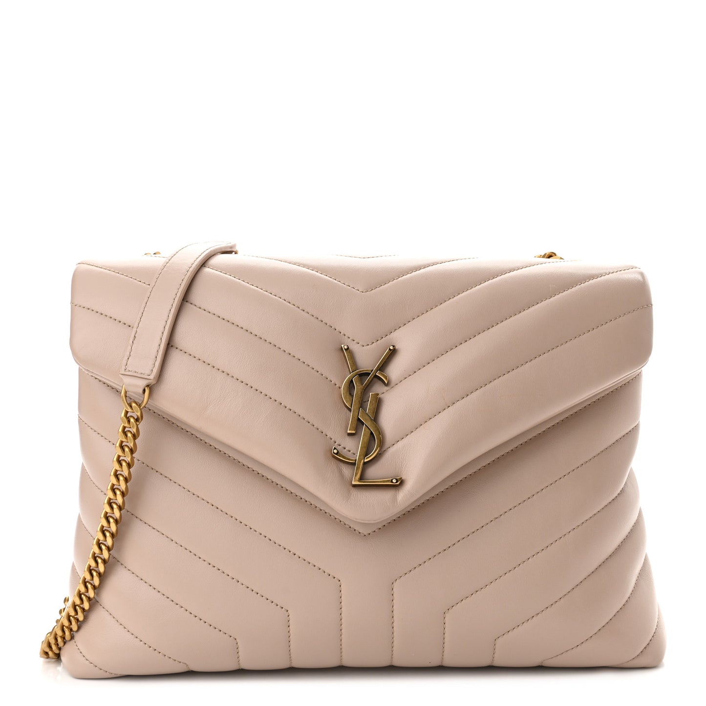 Calfskin Y Quilted Monogram Medium Loulou Chain Satchel Dark Beige