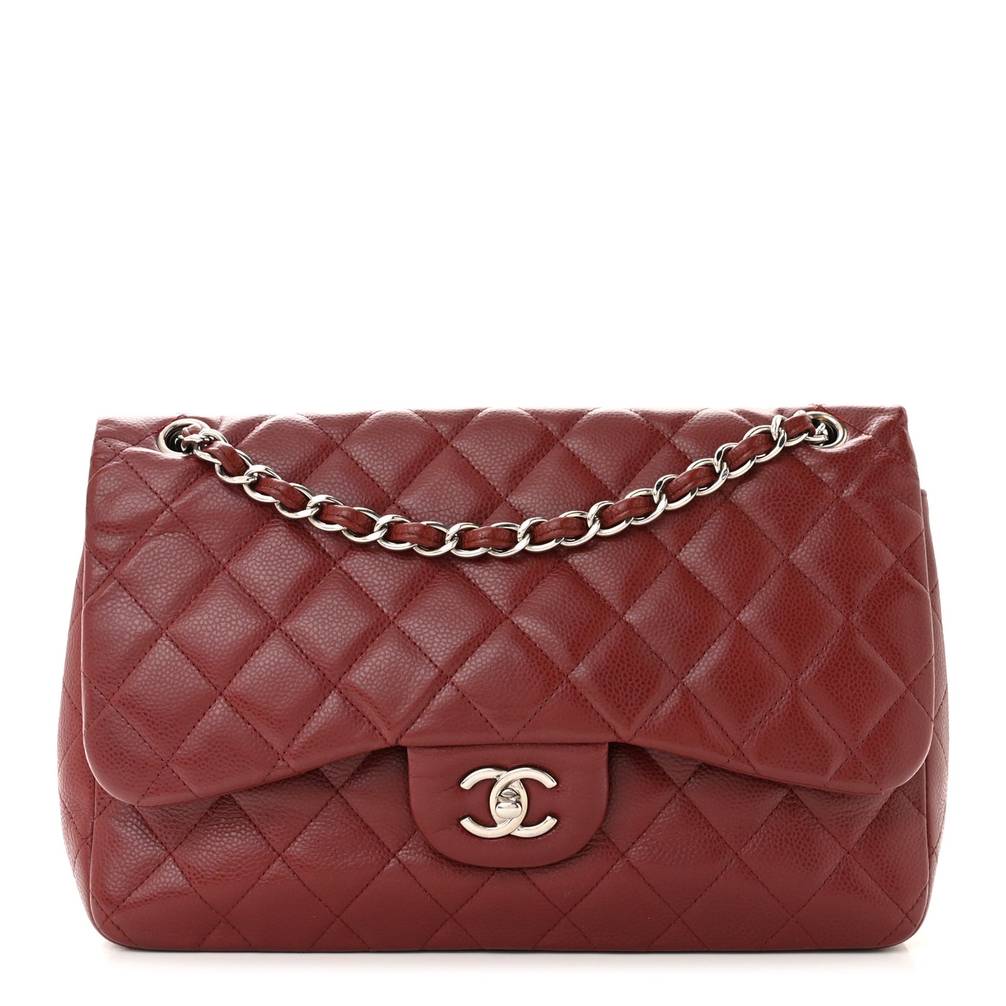 Caviar Quilted Jumbo Double Flap Dark Red
