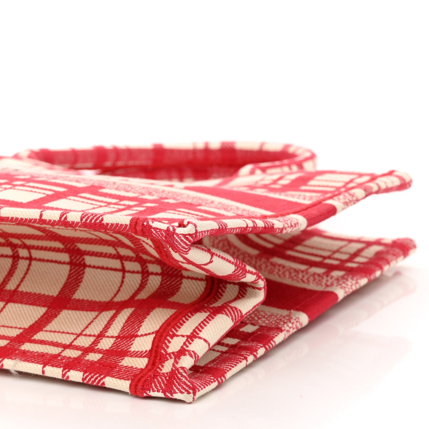 Canvas Embroidered Medium Check'n'Dior Book Tote Red Multicolor