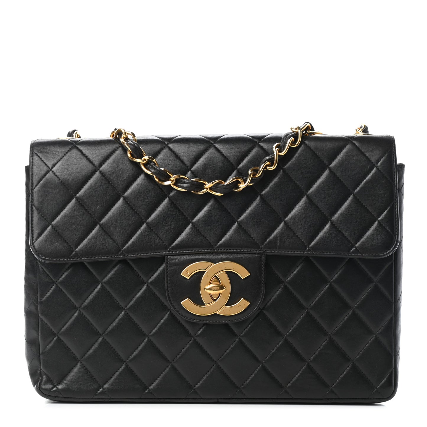 Lambskin Quilted Jumbo Single Flap Black