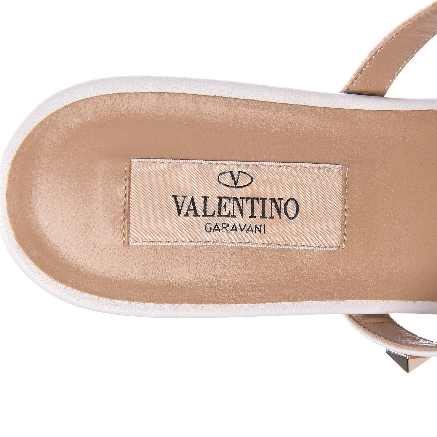 Nappa Rockstud Caged Flat Slide Sandals 37 Bianco Ottico
