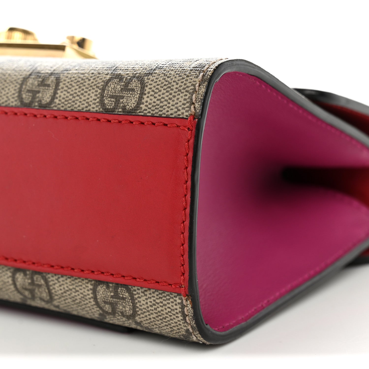 Gucci GG Supreme Monogram Calfskin Small Padlock Shoulder Bag Beige Hibiscus Red New Rosette 10 of 12