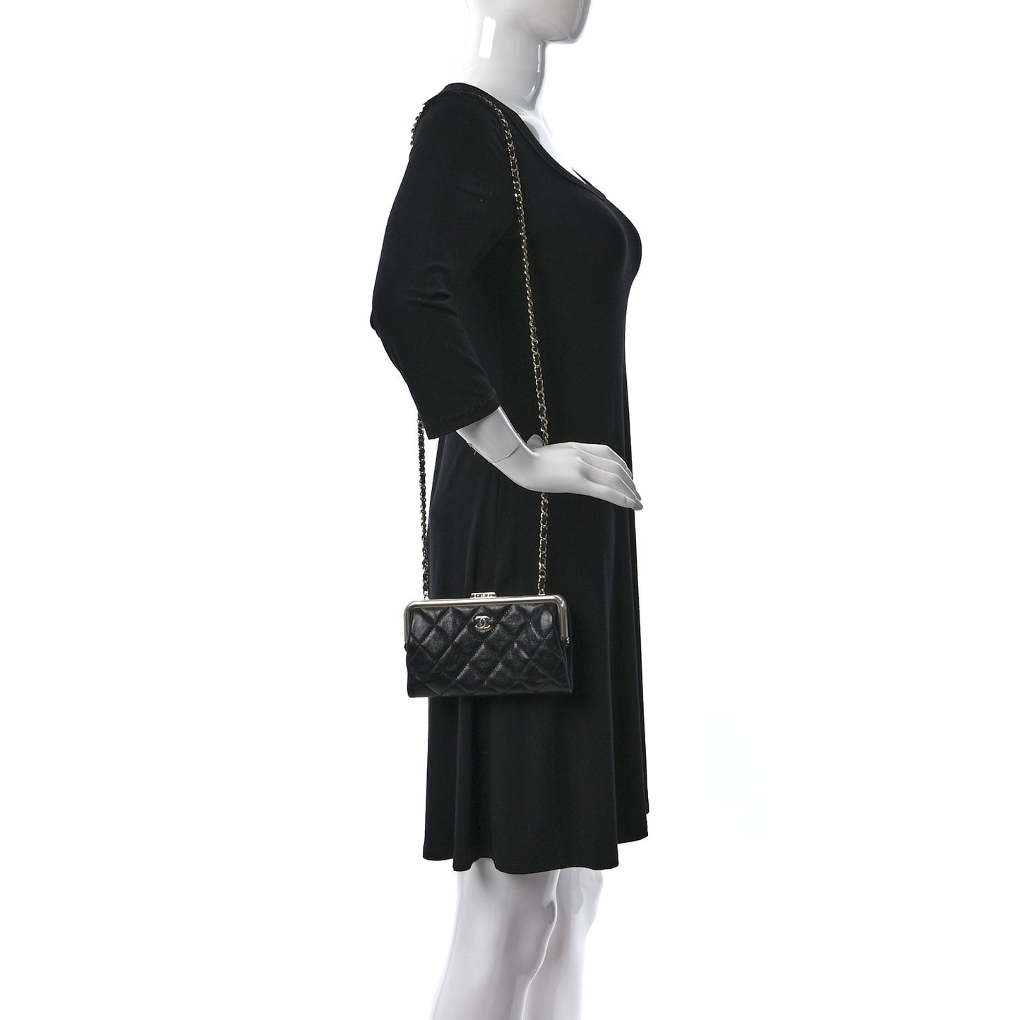 Lambskin Quilted Frame Clutch With Chain Black