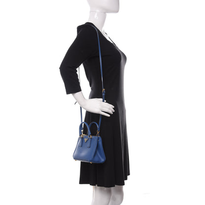 Prada Saffiano Micro Galleria Double Zip Tote Azzurro 2 of 9