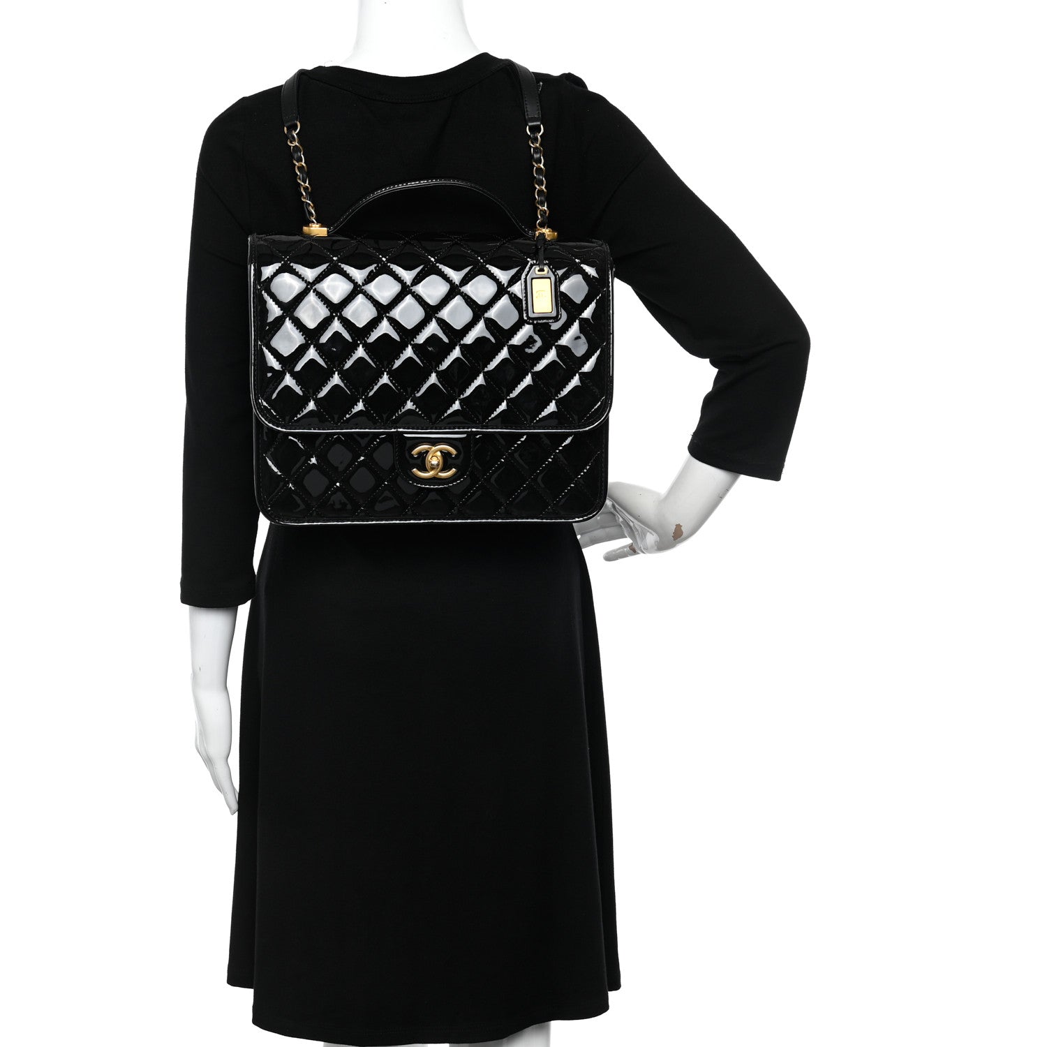 Chanel Patent Quilted Large School Memory Top Handle Flap Black 3 of 10