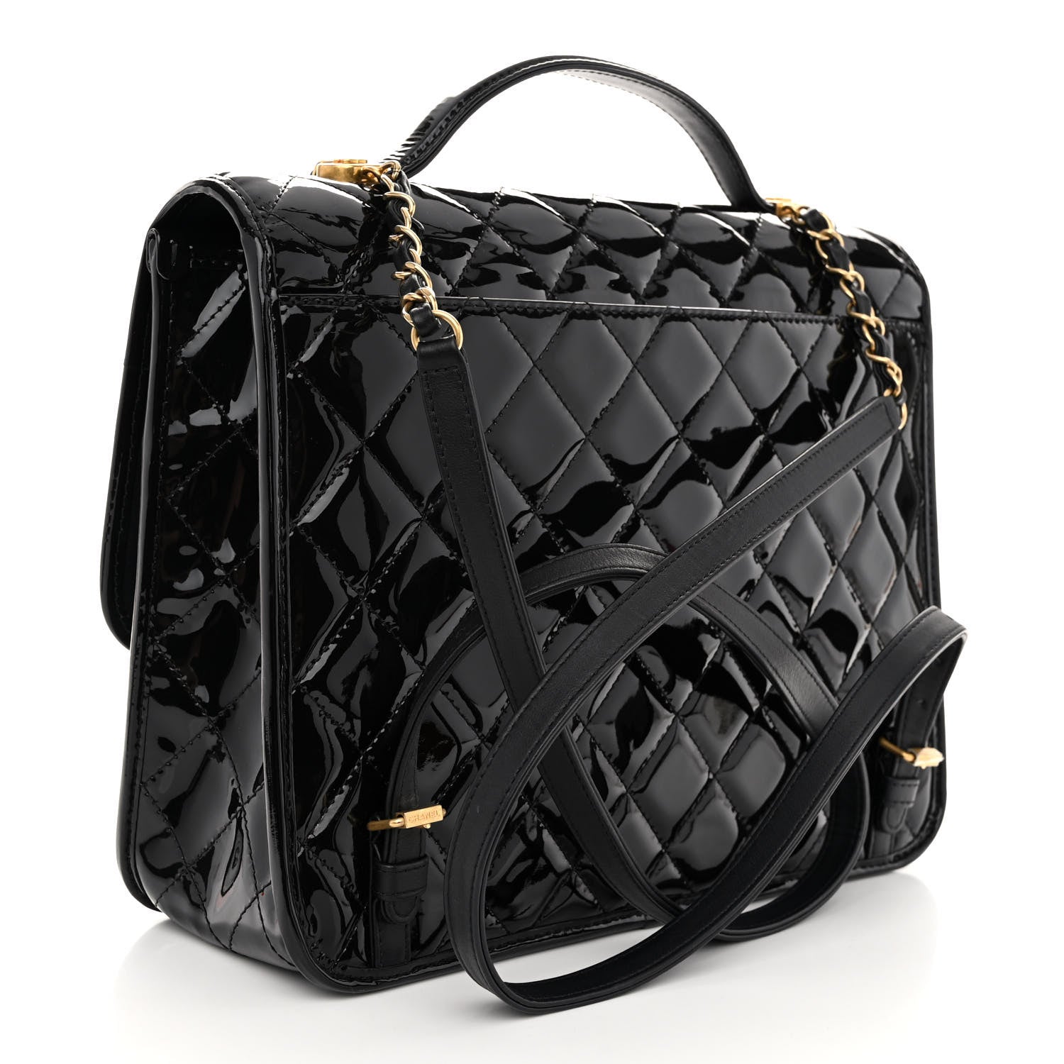 Chanel Patent Quilted Large School Memory Top Handle Flap Black 4 of 10