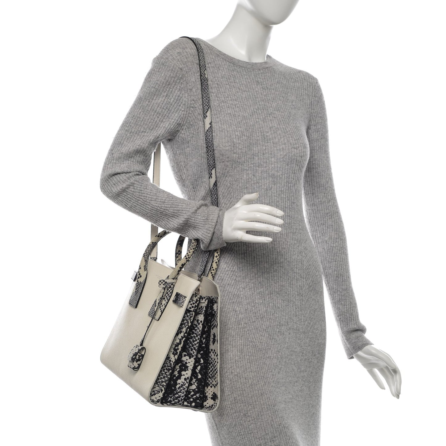 Grained Calfskin Embossed Python Small Sac De Jour Porcelain