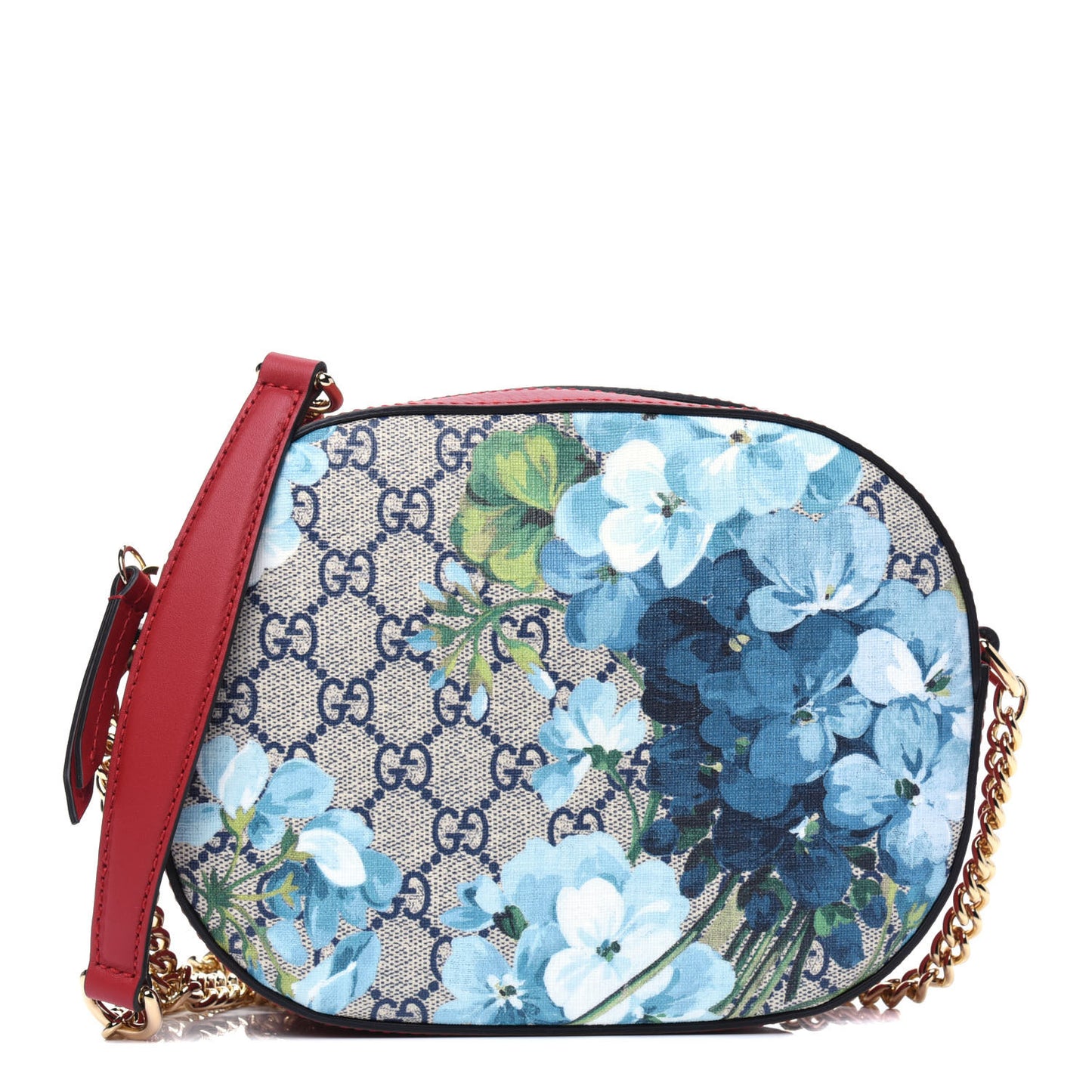GG Supreme Monogram Blooms Mini Chain Shoulder Bag Beige Blue Navy Hibiscus Red