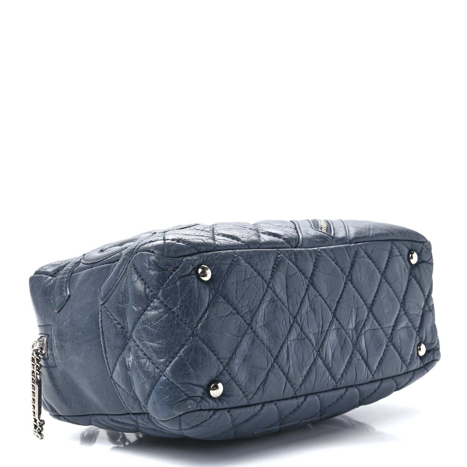 Chanel Aged Calfskin Quilted Cotton Club Bowler Blue 4 of 11