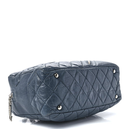 Chanel Aged Calfskin Quilted Cotton Club Bowler Blue 4 of 11