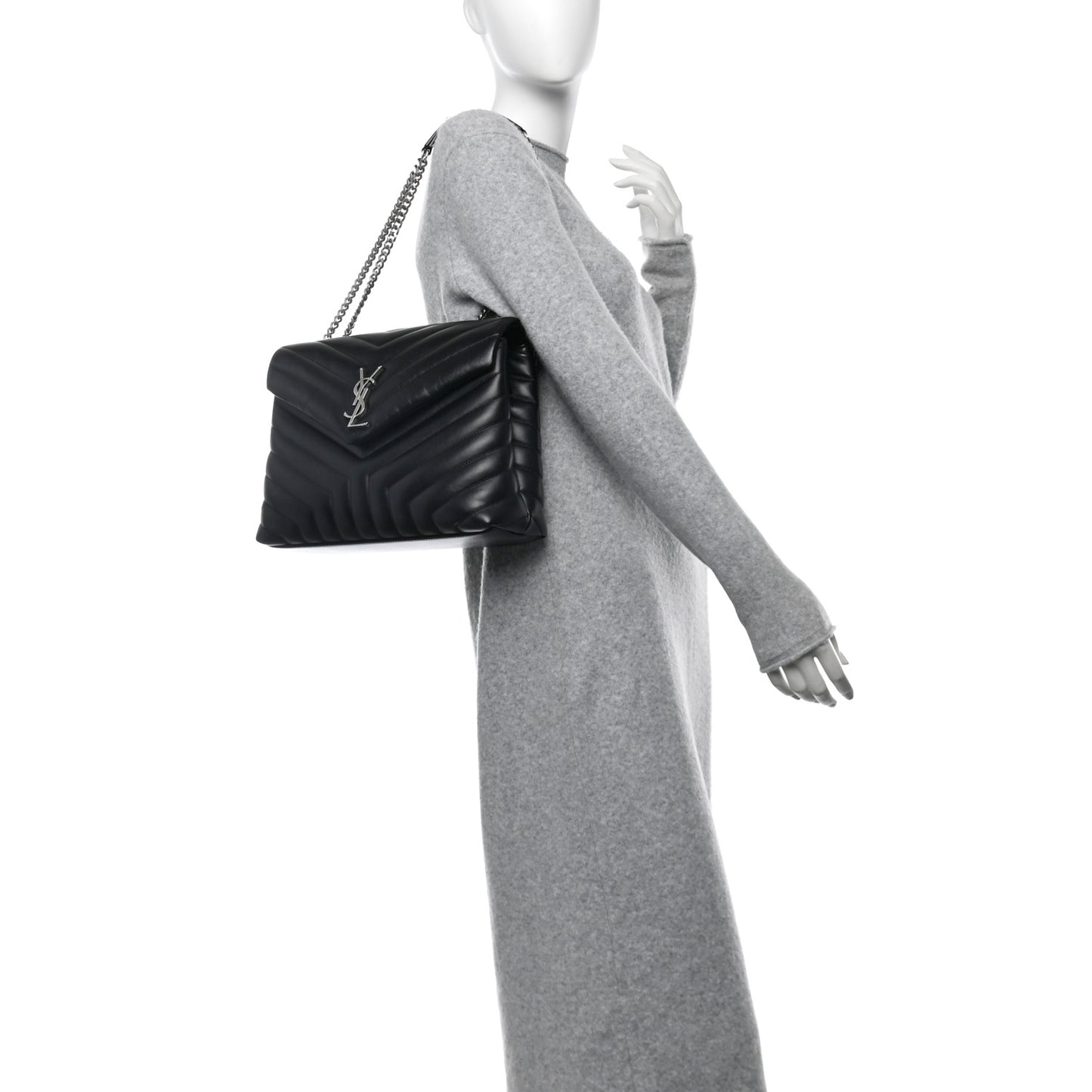 Calfskin Y Quilted Monogram Medium Loulou Chain Satchel Black