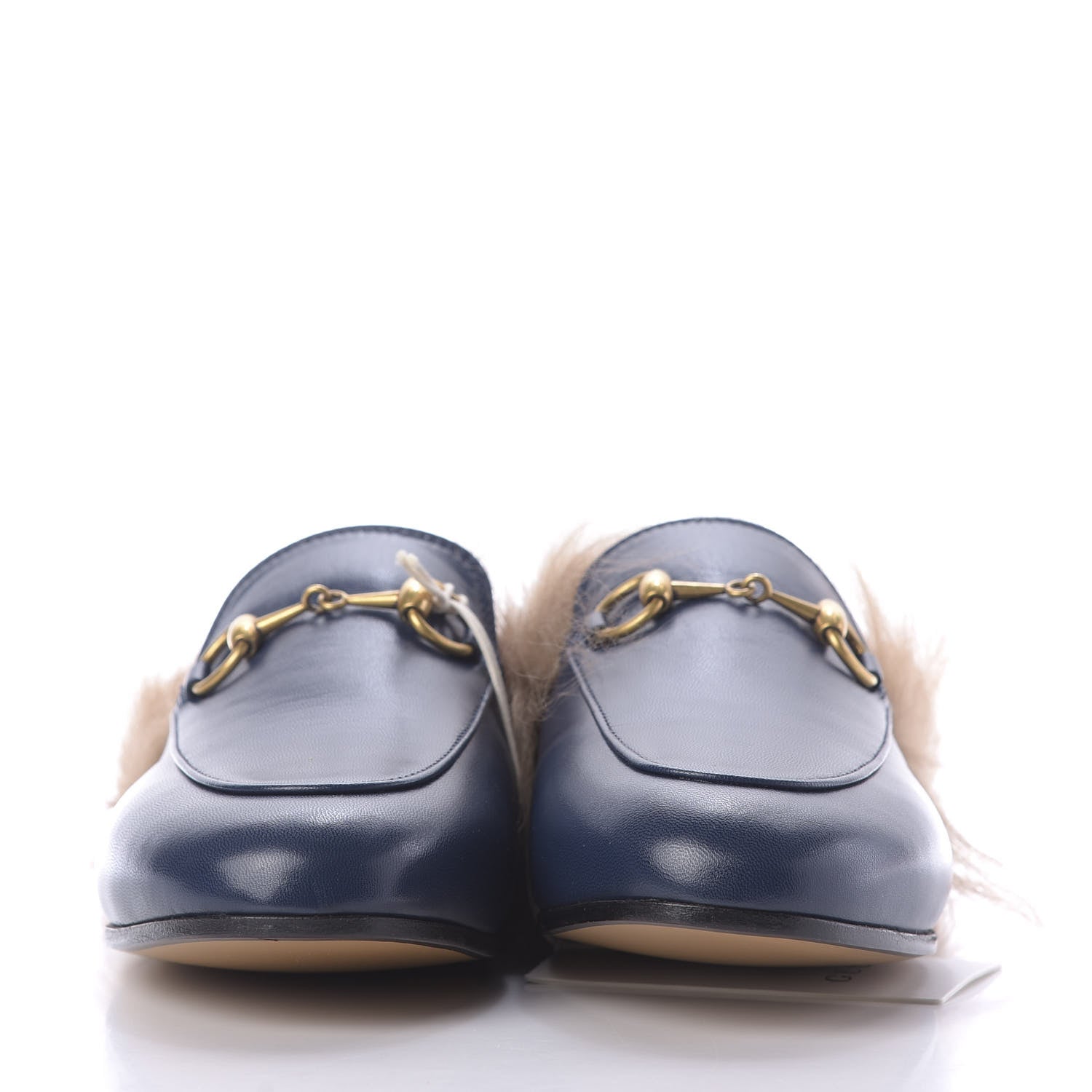 Gucci Malaga Kid Fur Womens Princetown Slippers 34.5 Blue Agata 2 of 9