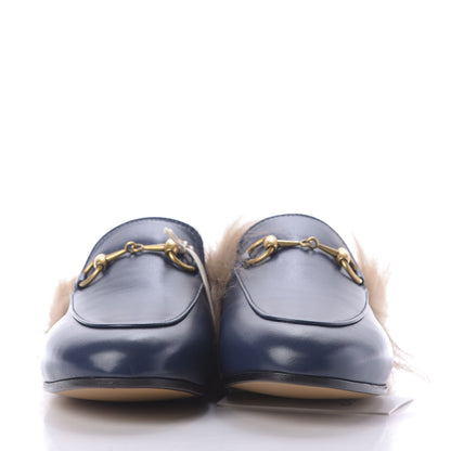 Gucci Malaga Kid Fur Womens Princetown Slippers 34.5 Blue Agata 2 of 9
