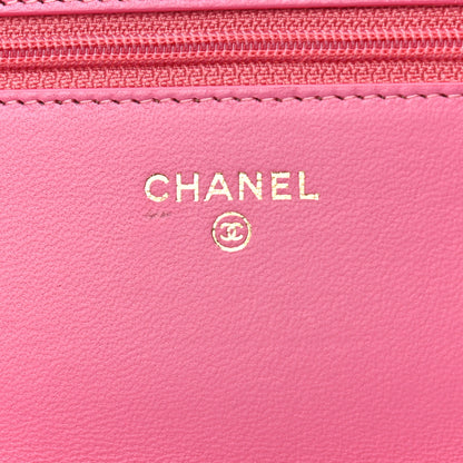 Chanel Lambskin Camellia Embossed Wallet On Chain WOC Pink 6 of 10