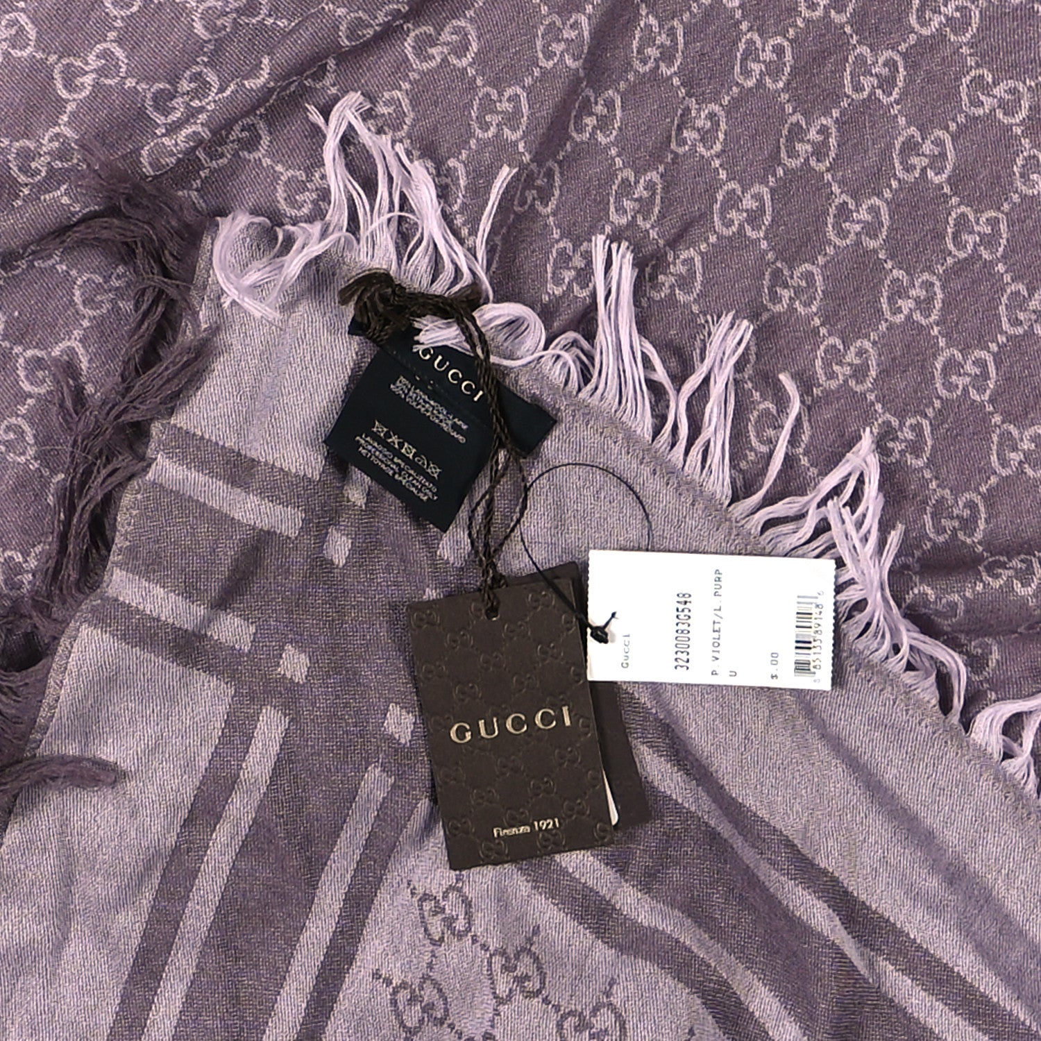 Gucci Wool Silk Fox Fur Monogram Shawl Scarf Violet Purple 4 of 4