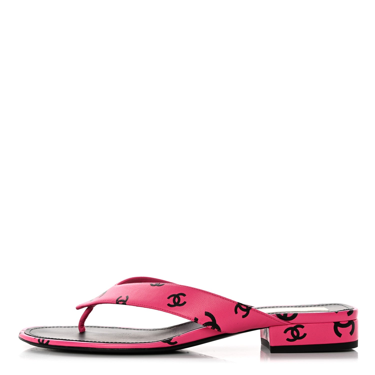 Chanel Printed Lambskin Coco Beach Thong Sandals 40.5 Dark Pink Black 1 of 8