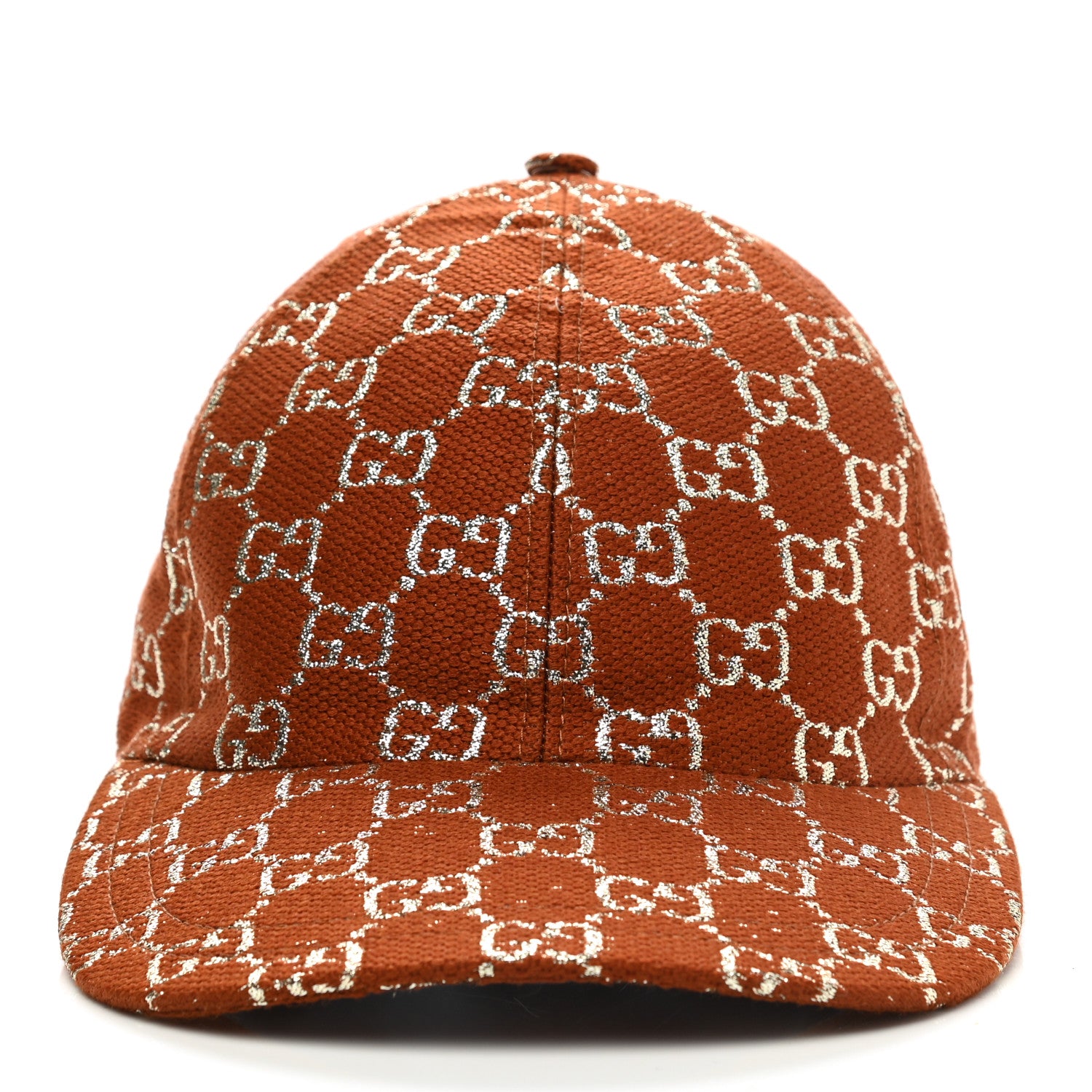 Gucci Canvas Lame GG Monogram Rush Baseball Hat S Burnt Orange Silver 3 of 9