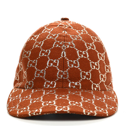 Gucci Canvas Lame GG Monogram Rush Baseball Hat S Burnt Orange Silver 3 of 9
